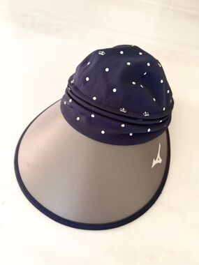 Mizuno Golf Convertible Hat Visor Navy Polka Dot Wide UV Brim 2-in-1 adjustable